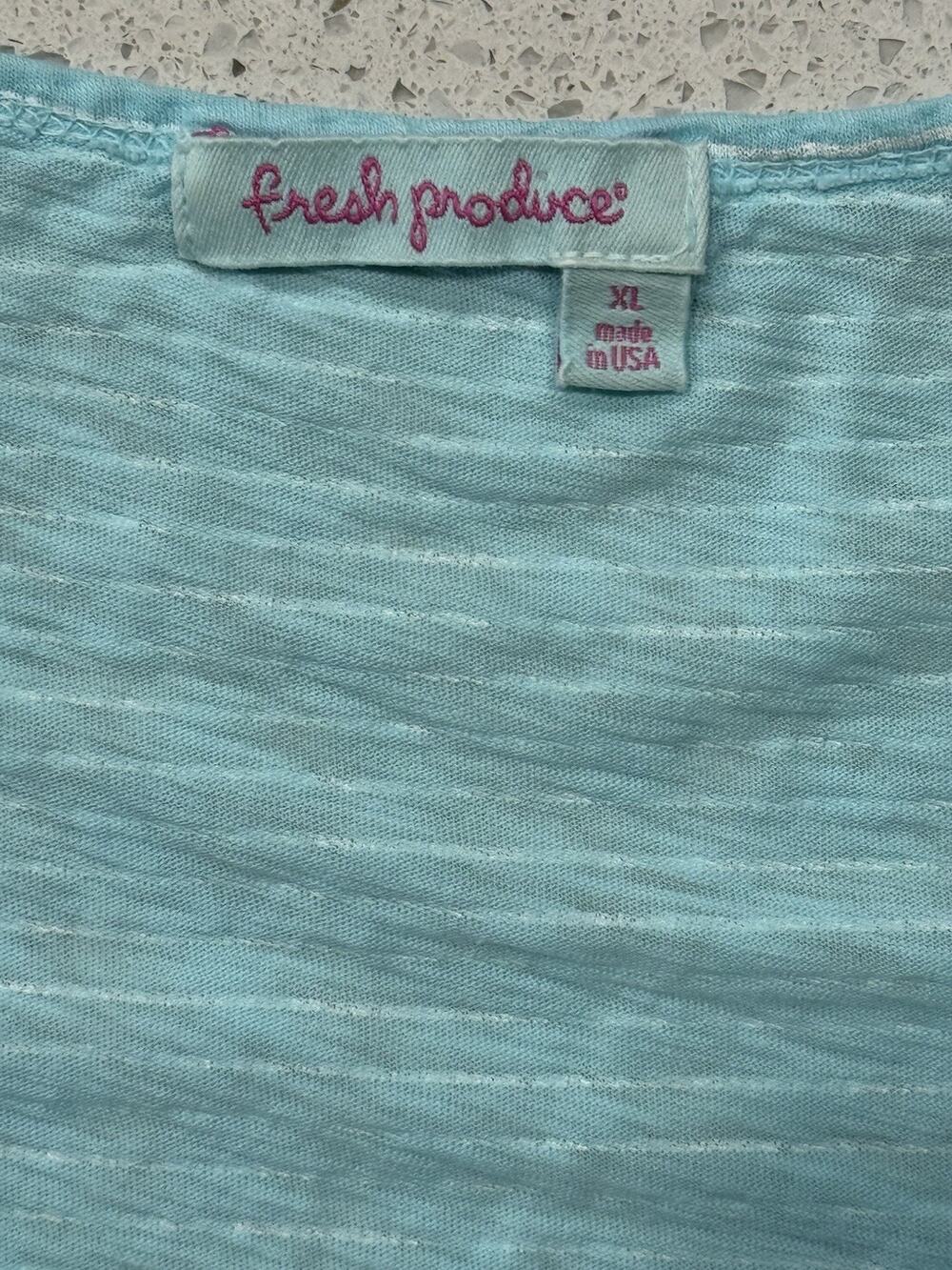Fresh Produce Women’s XL Seaglass Green Slub Scoop Neck Pinstripe Cotton Top